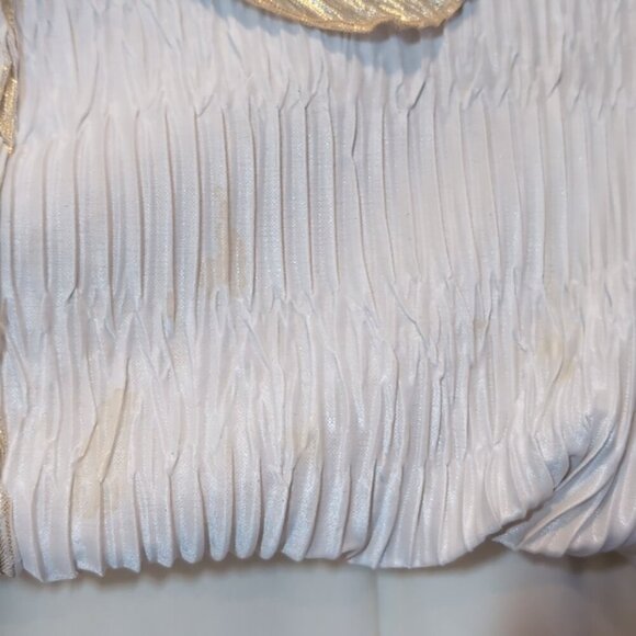 VINTAGE 80s Faux Layer Formal Gown Pleated Metallic Gold Short Sleeve Jacket - Picture 6 of 14